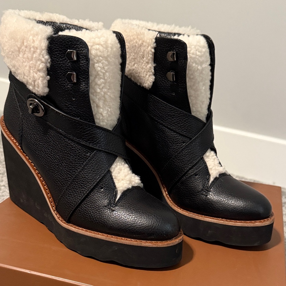 Coach Black and Cream Wedge Boots